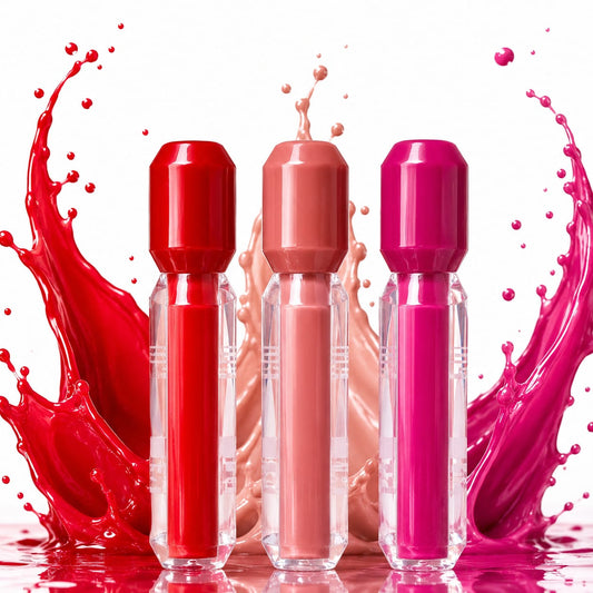 Three liquid lipstick tubes with colour splash