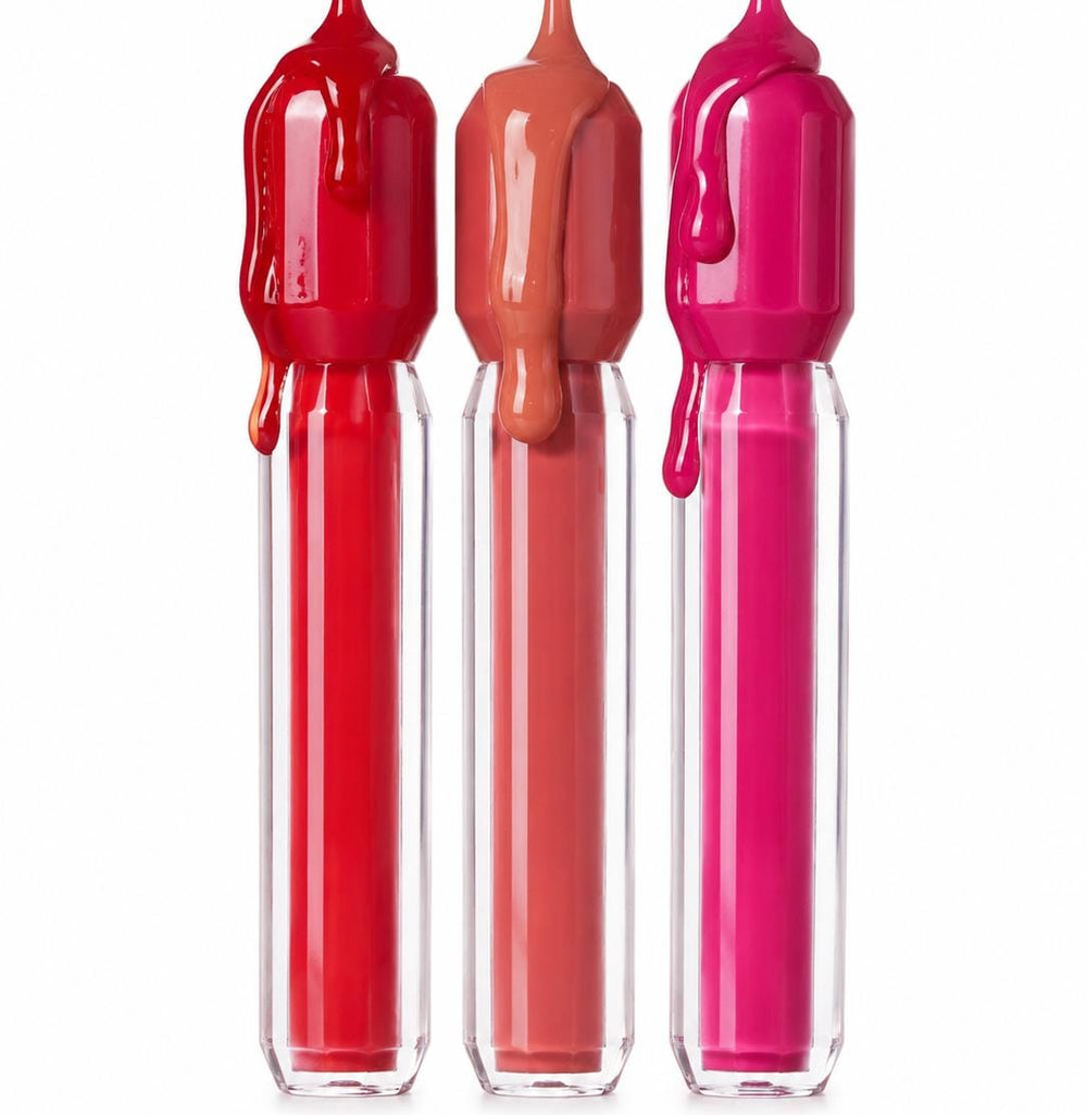 Three liquid lipstick tubes - Red Berry, Nude Mocha, Pink Fever